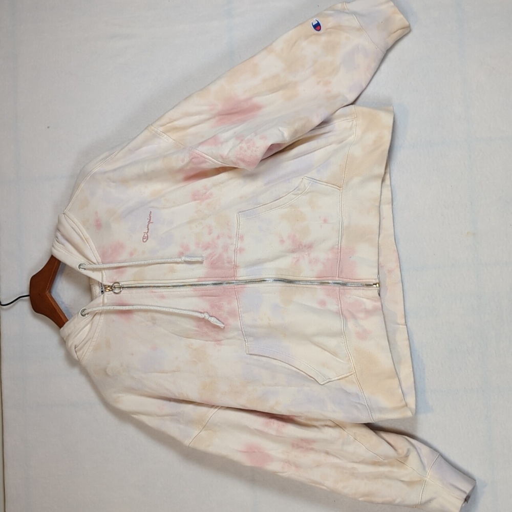 Champion Cream Tie Dye Hooded Sweatshirt L